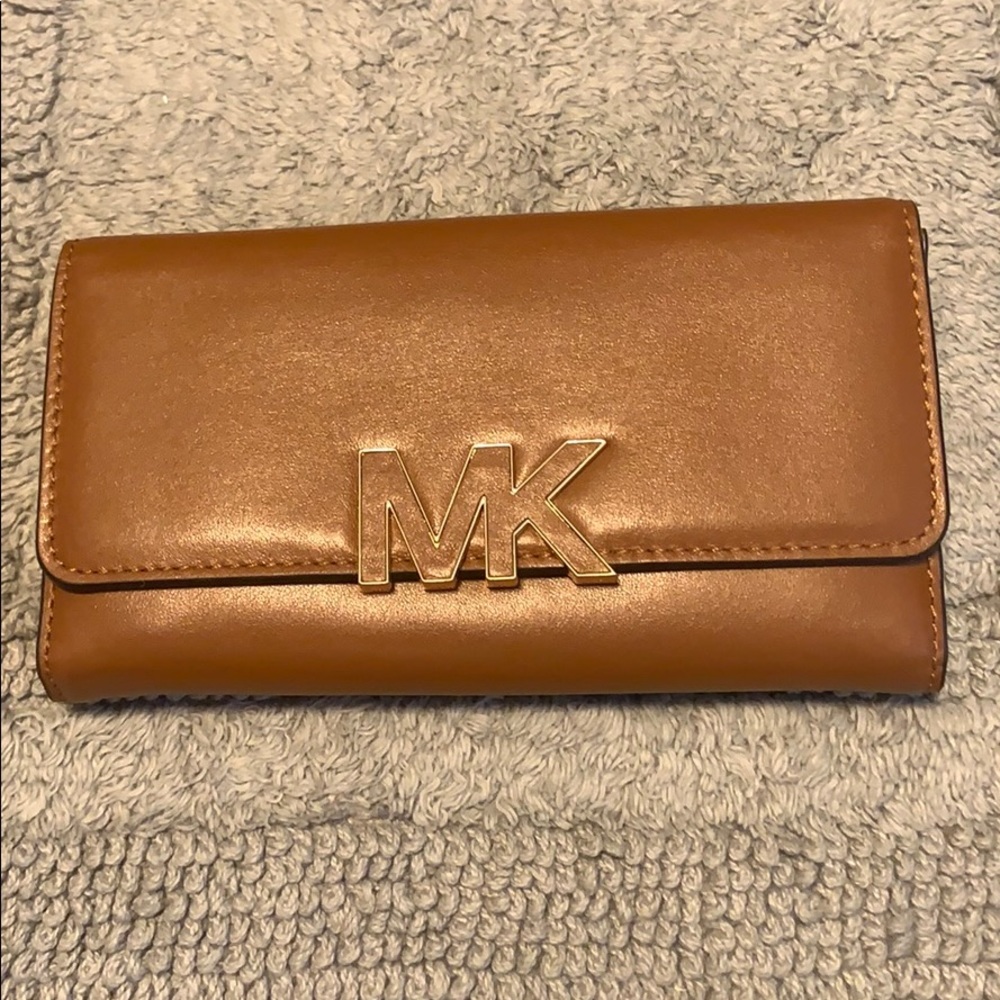MK Brown Leather Wallet with Gold accents